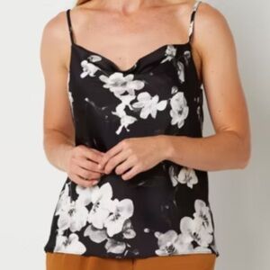 NWT Worthington Black/White Satin Floral Cowl Neck Sleeveless Tank/Cami Size XS
